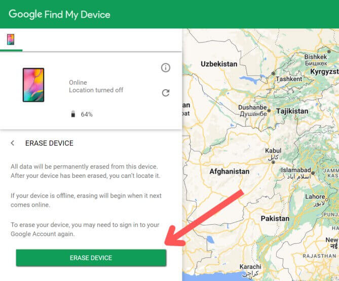 unlock android phone using google find my device